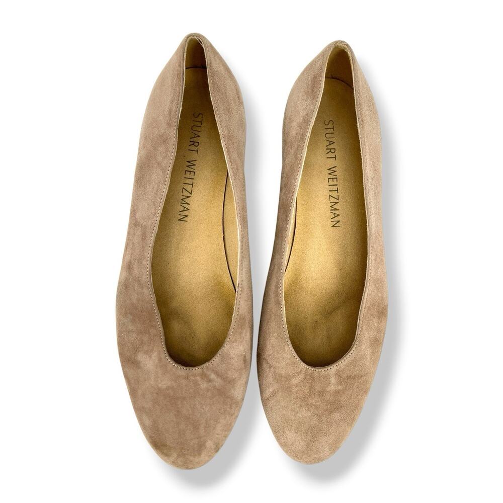 Stuart Weitzman Cream Suade Flats Rounded Front Women’s Sz 6.5